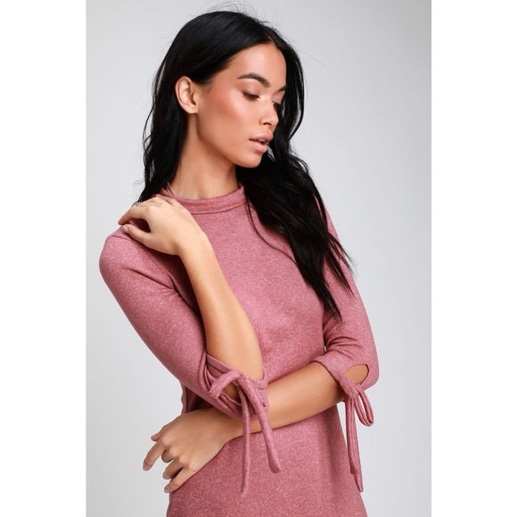 Lulu's Tie a Little Love Washed Mauve Pink Tie-Sleeve Knit Swing Dress - Picture 2 of 9